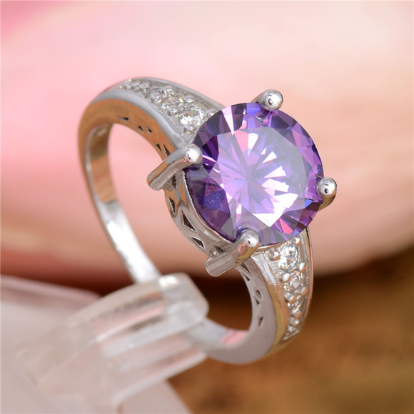 amethyst purple ring sz9.5 CZ & Rhinestone ... xr26 - Picture 7 of 7
